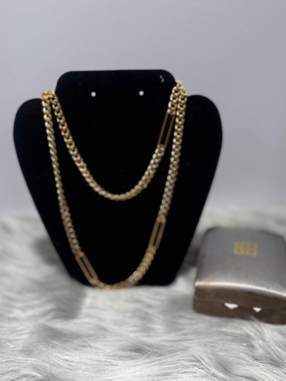 Vintage Givenchy 1975 Gold Tone Necklace, Bars w Black Enamel Accents